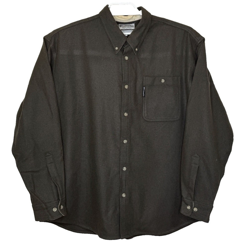 Columbia Button Down Shirt Mens XL Brown Wool Nylon Blend Long Sleeve Collared